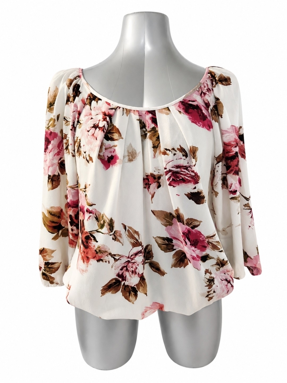 Sara Michelle XL Floral Peasant Blouse Boho Balloon Sleeve Elastic Hem EUC - Picture 3 of 6